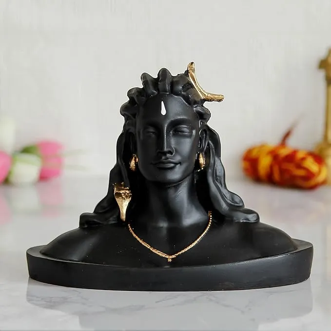 eCraftIndia Black Resin Adiyogi Shiva Statue for Car Dashboard| Adiyogi Statue for Home Decor Pooja Room Office.